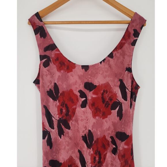 ASOS Design Sleeveless Rose Print Midi Dress Pink/Red US 12 (UK 16, EU 44) NWOT - Picture 4 of 13